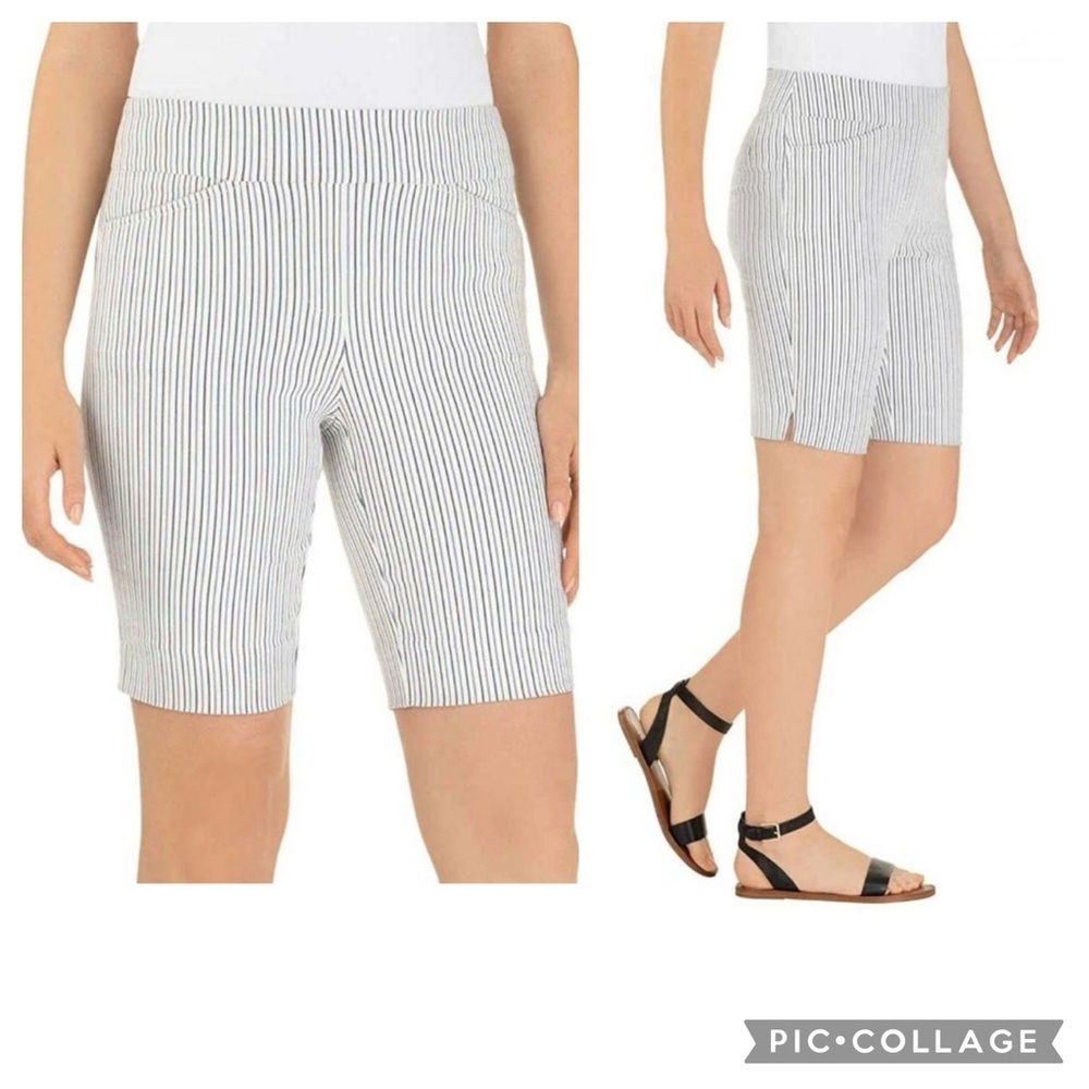 Hilary Radley Women's Bermuda‎ Shorts - Blue and White Striped, Size X-Large